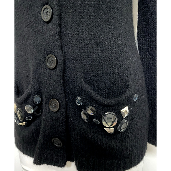 Tory Burch Black Cardigan Sweater Alpaca Wool Embellished Rhinestone V neck M - Picture 5 of 9